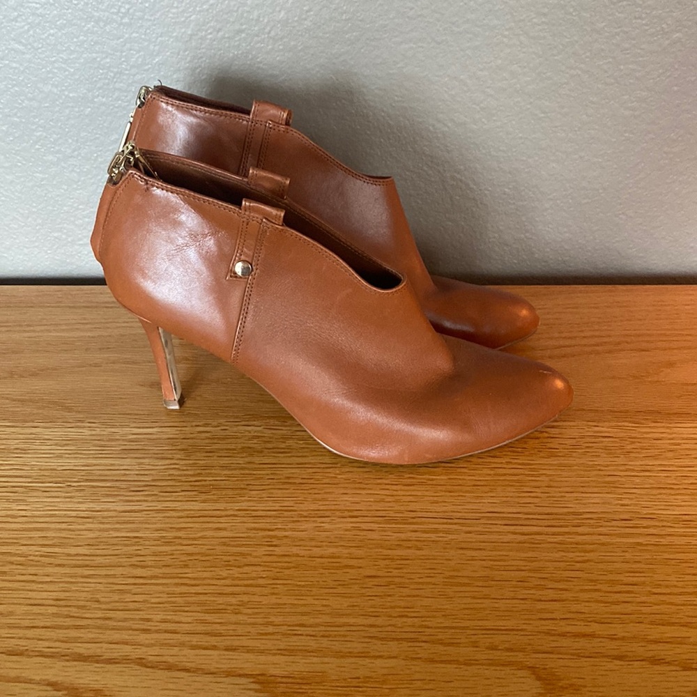 Ivanka Trump cognac leather heeled booties